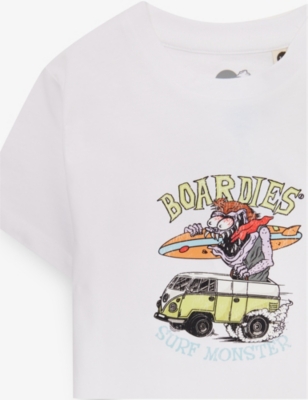 Boardies Boys White Kids Surf Monster Graphic-print Organic Cotton-jersey T-shirt 3-13 Years In White