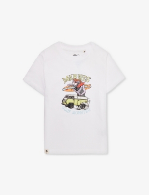 Boardies Boys White Kids Surf Monster Graphic-print Organic Cotton-jersey T-shirt 3-13 Years
