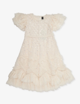 NEEDLE AND THREAD: Love Letter crystal-embellished recycled-polyester dress 4-10 years