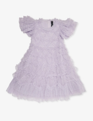 NEEDLE AND THREAD: Amorette ruffle-trim recycled-polyester dress 4-10 years