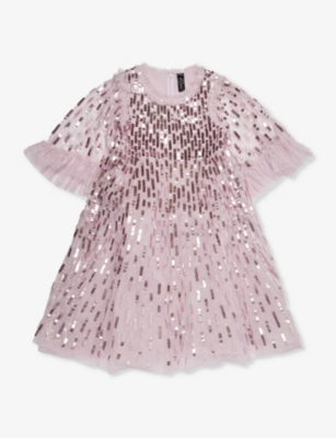 Shop Needle & Thread Needle And Thread Girls Mauve Kids Dash Sequin-embellished Recycled-polyester Dress 4-12 Years