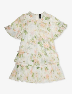 NEEDLE AND THREAD: Floral-print ruffle-trim woven dress 4-10 years
