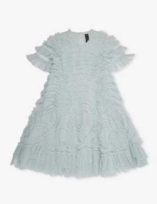 NEEDLE AND THREAD: Verity ruffle-trim recycled-polyester dress 4-12 years