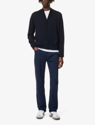 Shop Sunspel Men's Navy Twill-weave Stretch-cotton Trousers