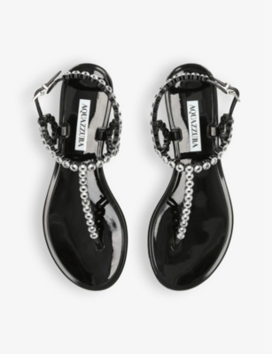 Shop Aquazzura Women's Black Almost Bare Crystal-embellished T-bar Jelly Sandals