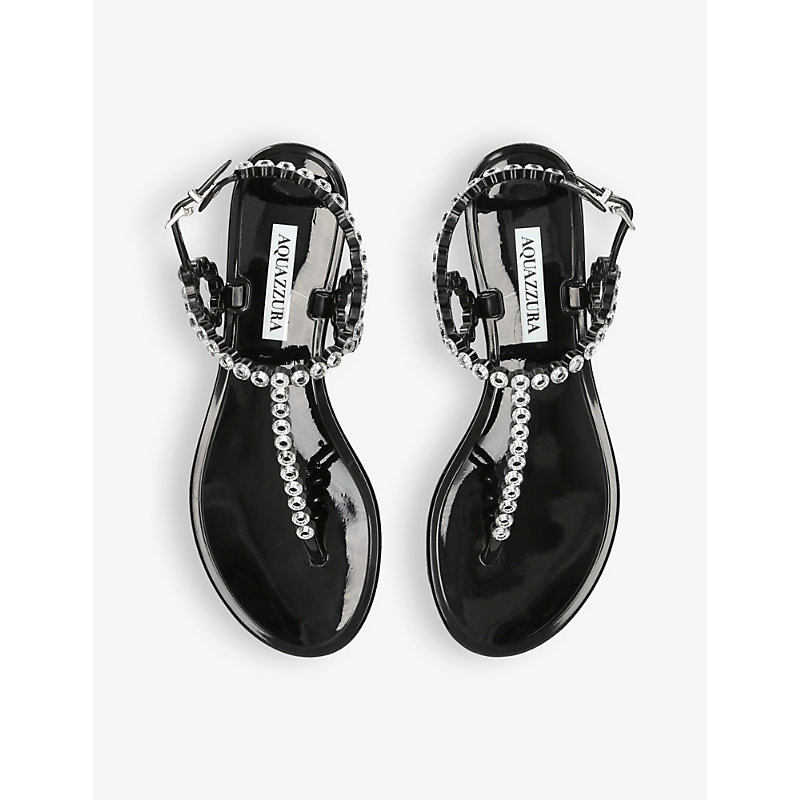Shop Aquazzura Women's Black Almost Bare Crystal-embellished T-bar Jelly Sandals