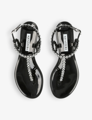 AQUAZZURA: Almost Bare crystal-embellished T-bar jelly sandals