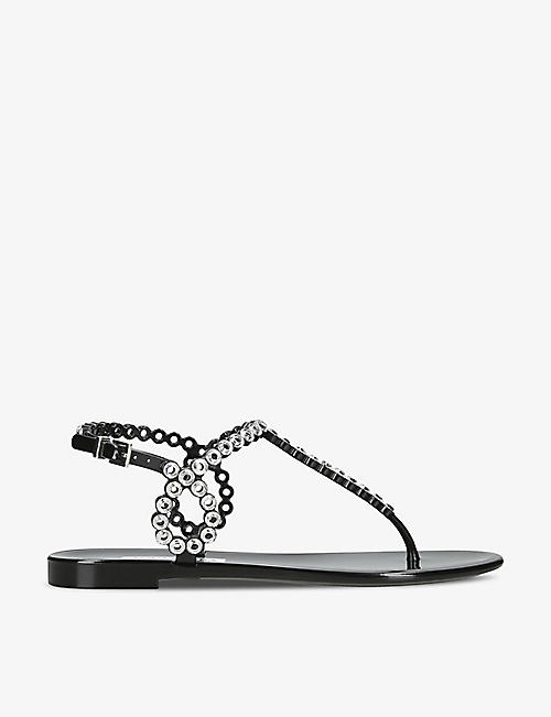 AQUAZZURA: Almost Bare crystal-embellished T-bar jelly sandals
