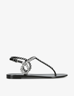 AQUAZZURA: Almost Bare crystal-embellished T-bar jelly sandals