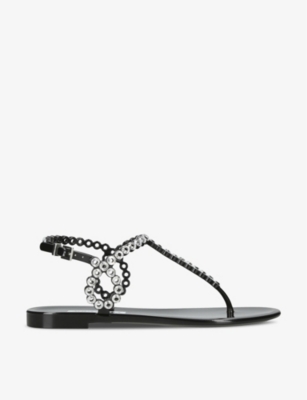 Shop Aquazzura Women's Black Almost Bare Crystal-embellished T-bar Jelly Sandals