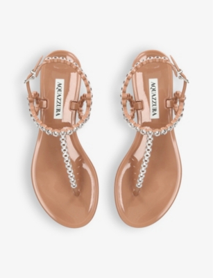 AQUAZZURA: Almost Bare crystal-embellished T-bar jelly sandals