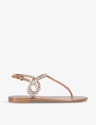 Shop Aquazzura Women's Blush Almost Bare Crystal-embellished T-bar Jelly Sandals