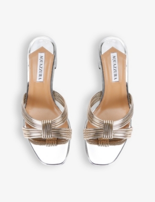 Shop Aquazzura Womens Silver Film 35 Metallic-leather Heeled Sandals