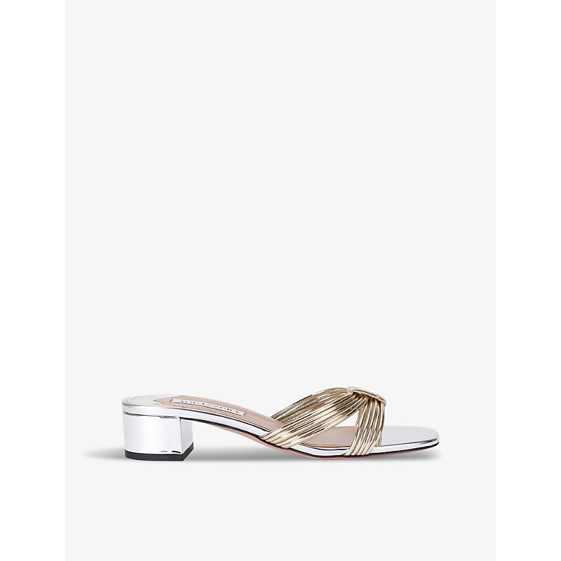 Shop Aquazzura Film 35 Metallic-leather Heeled Sandals In Silver
