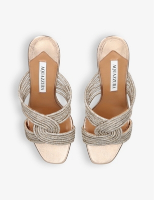 Aquazzura Womens Gold Gatsby 75 Crystal-embellished Satin Heeled Mules In Gold