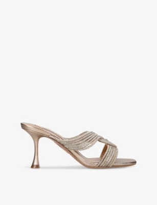 Shop Aquazzura Gatsby 75 Crystal-embellished Satin Heeled Mules In Gold