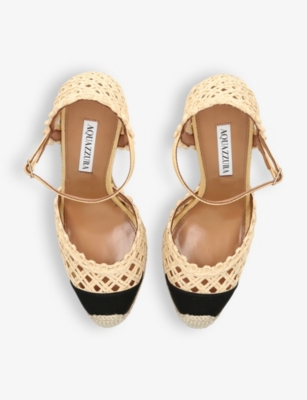 Shop Aquazzura Sunburst Canvas Wedge Sandals In Cream Comb