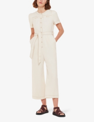 Shop Whistles Women's Cream Alana Short-sleeved Denim Jumpsuit