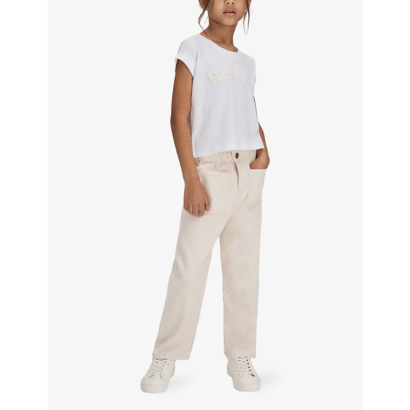 Shop Reiss Boys White Kids Taya Cropped Varsity Cotton T-shirt 4-14 Years
