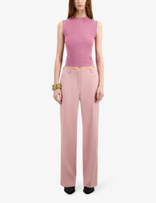 Shop The Kooples Women's Pastel Pink Straight-leg High-rise Stretch-woven Trousers