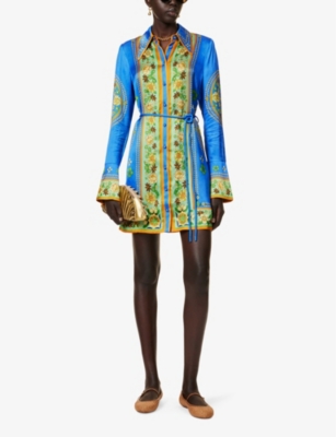 Shop Alemais Women's Cobalt Linda Floral-print Satin Mini Dress