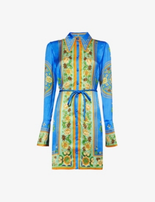 Shop Alemais Women's Cobalt Linda Floral-print Satin Mini Dress