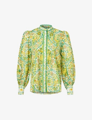 ALEMAIS: Rhonda graphic-pattern cotton and silk-blend blouse
