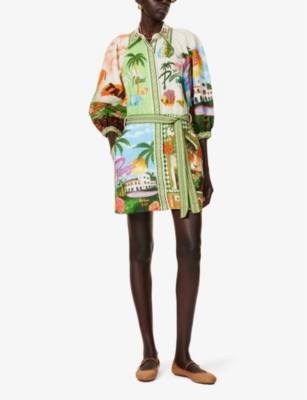 Shop Alemais Women's Multi Paradiso Short-sleeved Linen Mini Dress