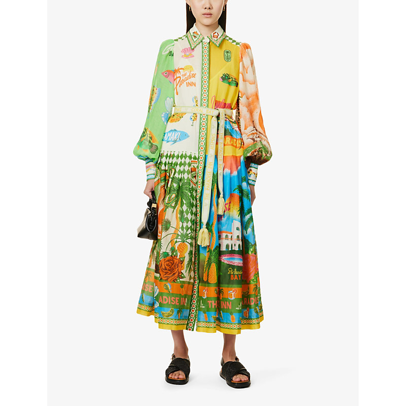 Shop Alemais Women's Multi Paradiso Graphic-print Linen Midi Dress