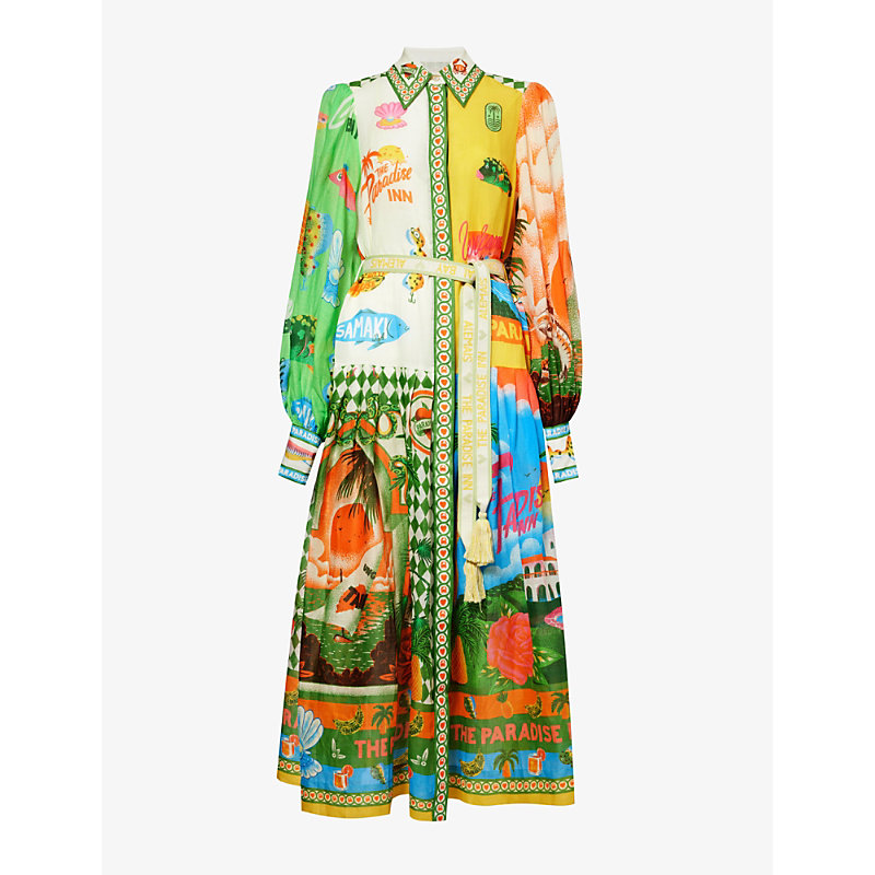 Shop Alemais Women's Multi Paradiso Graphic-print Linen Midi Dress