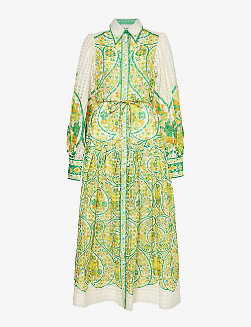 ALEMAIS: Rhonda floral-print cotton and silk-blend midi dress
