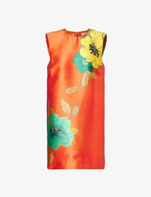 almais exclusive piato floral-satin mini shift dress Alemais Piato Floral-Satin Mini Shift Dress In Orange - 40% Off
