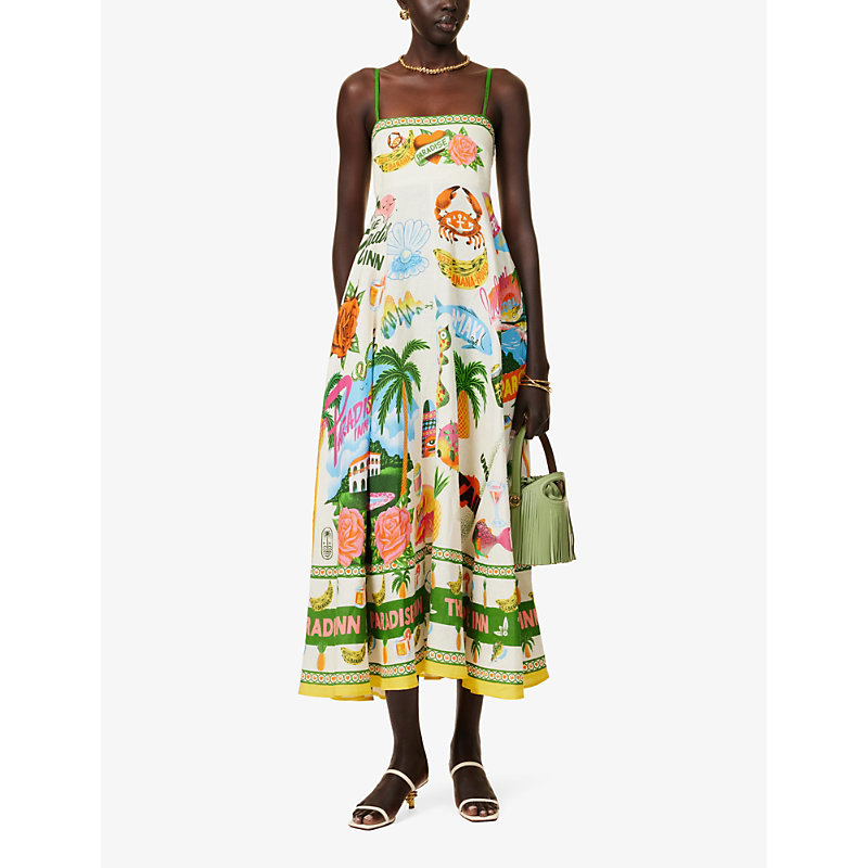 Shop Alemais Paradiso Sleeveless Linen Midi Dress In Multi