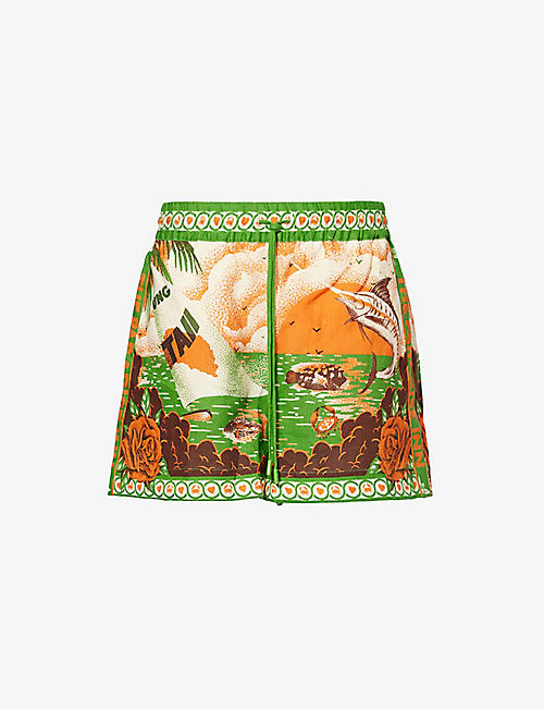 ALEMAIS: Bungalow drawstring waist printed linen shorts