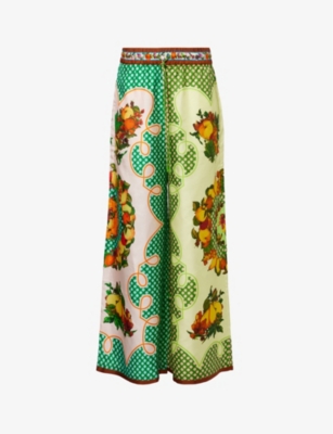Shop Alemais Womenslemonis Fruit-pattern Silk Trousers In Multi