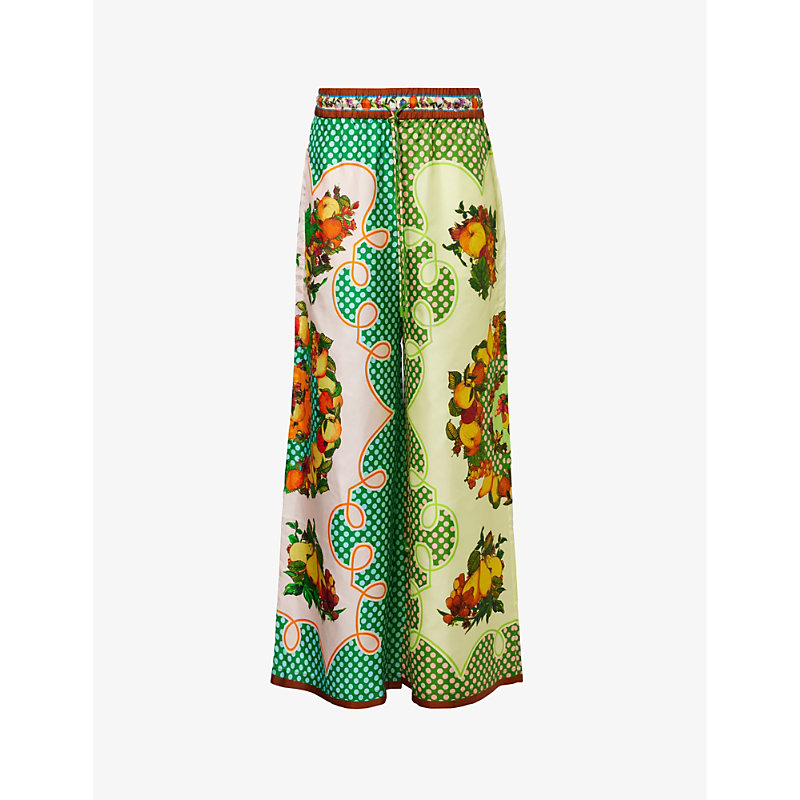 Shop Alemais Womens Multi Lemonis Fruit-pattern Silk Trousers