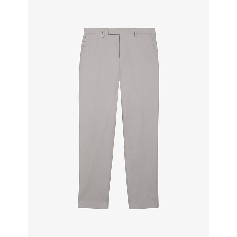 Shop Ted Baker Mens Lt-grey Felixt Straight-leg Slim-fit Stretch-cotton Trousers