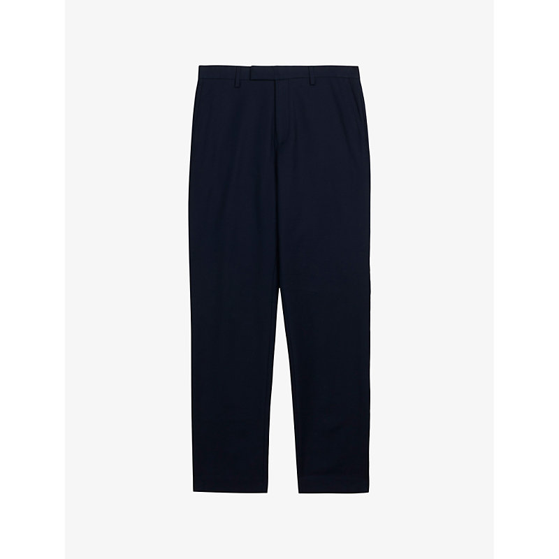 Shop Ted Baker Mens Navy Felixt Straight-leg Slim-fit Stretch-cotton Trousers