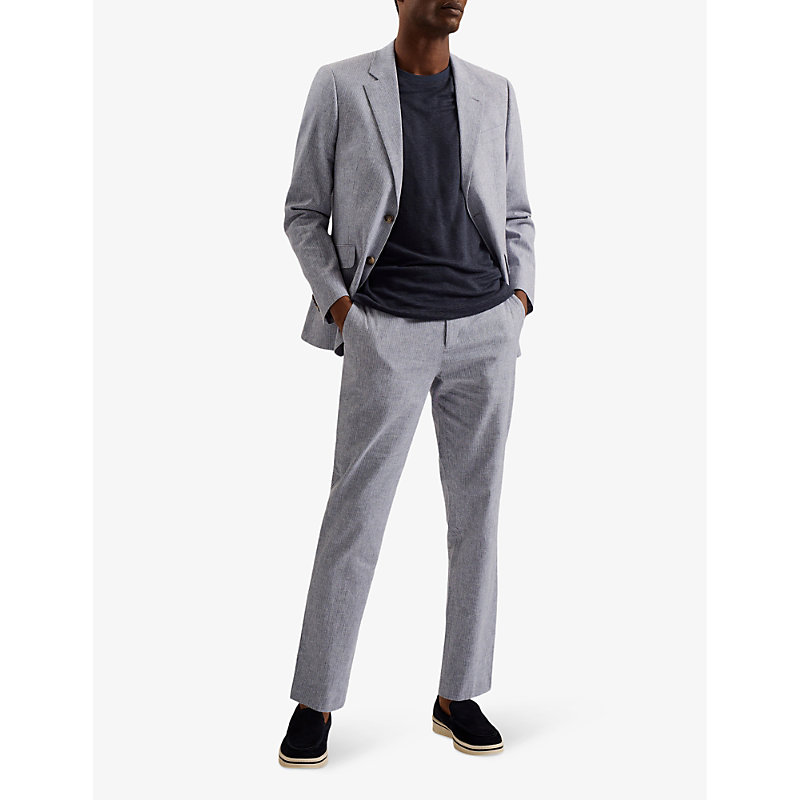Shop Ted Baker Frankj Slim-fit Stretch Cotton-blend Blazer In Lt-grey