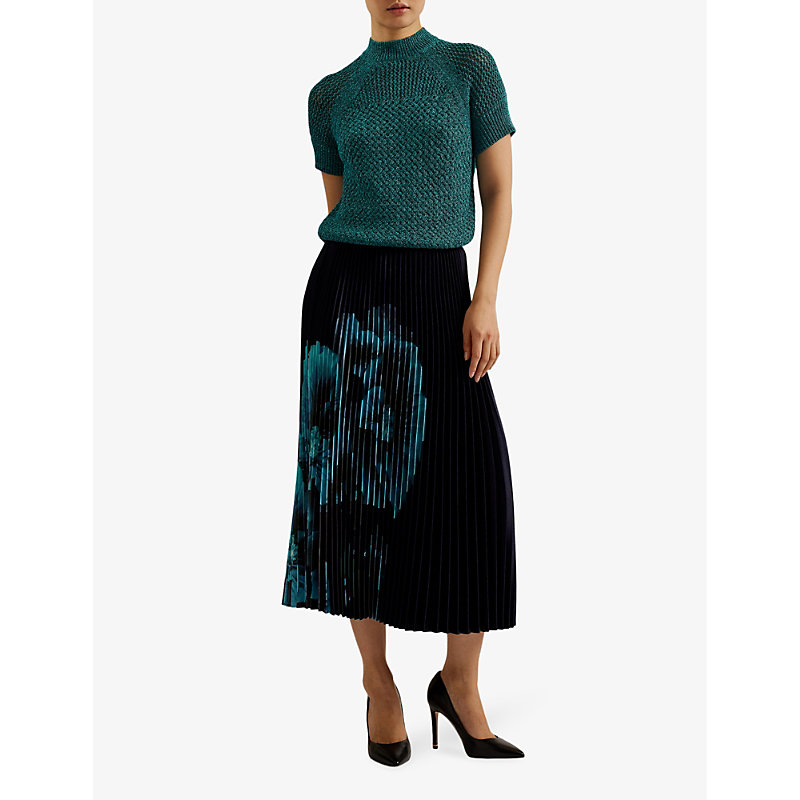 Shop Ted Baker Women's Green Matildr Metallic-knit Recycled Polyester-blend Top
