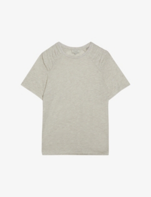 TED BAKER: Dawnaaa gathered-shoulder relaxed-fit woven T-shirt