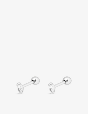 ASTRID & MIYU: Navette Crystal Rhodium-Plated Sterling-Silver Barbell