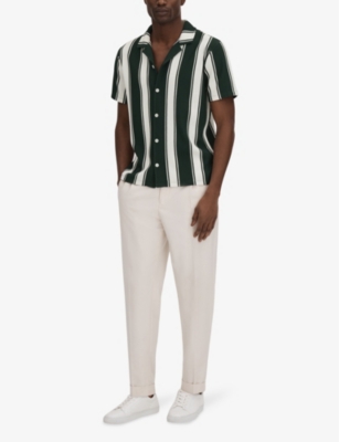 Shop Reiss Mens Green/white Alton Slim-fit Woven Shirt