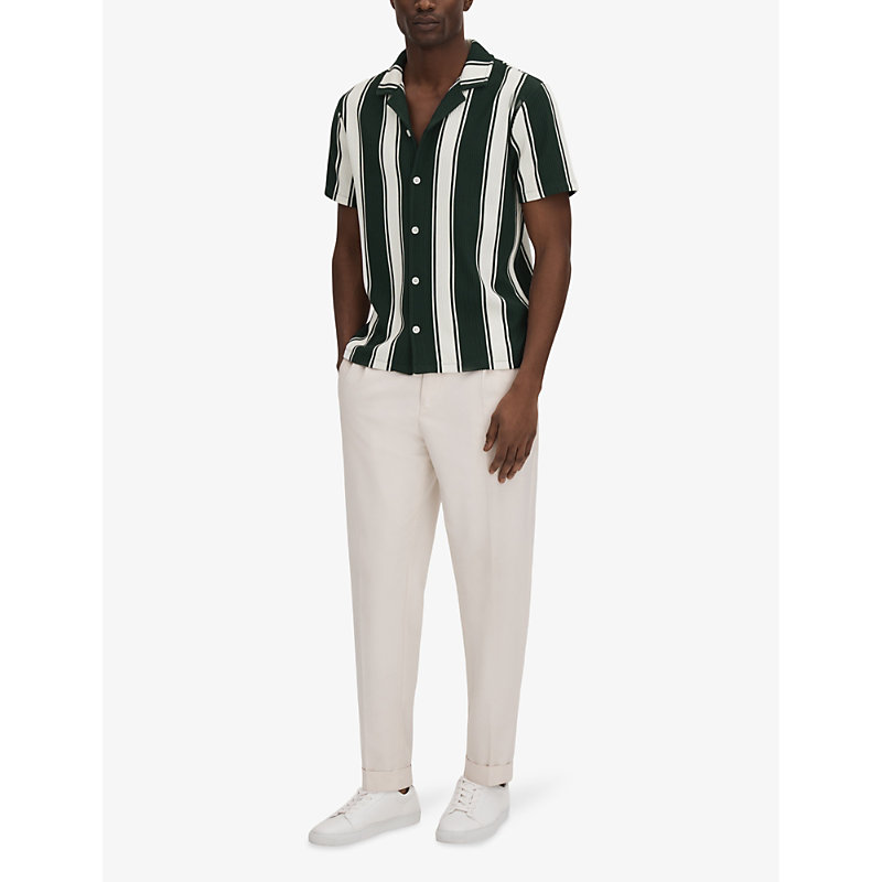 Shop Reiss Men's Green/white Alton Slim-fit Woven Shirt