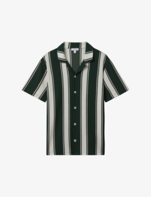 Shop Reiss Mens Green/white Alton Slim-fit Woven Shirt