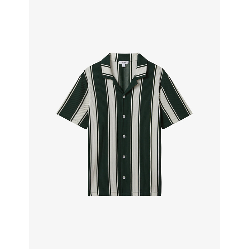 Shop Reiss Men's Green/white Alton Slim-fit Woven Shirt