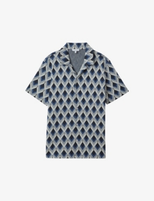 REISS: Beech diamond-jacquard slim-fit stretch-cotton shirt