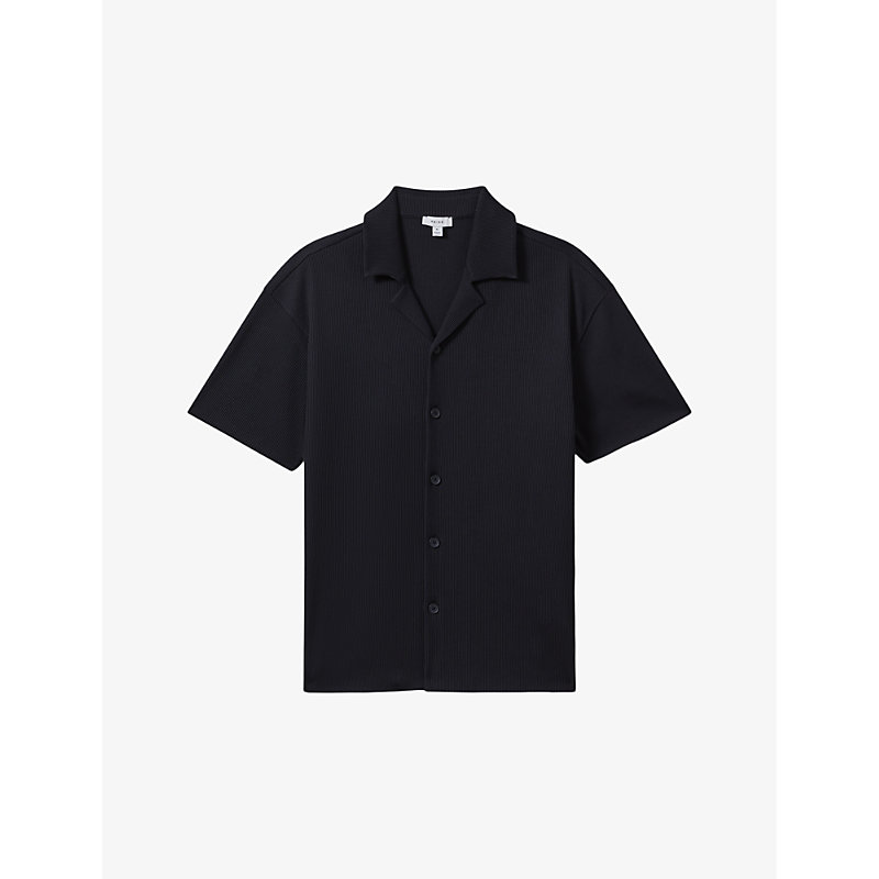 Reiss Mens Navy Chase Relaxed-fit Short-sleeve Stretch-woven Shirt