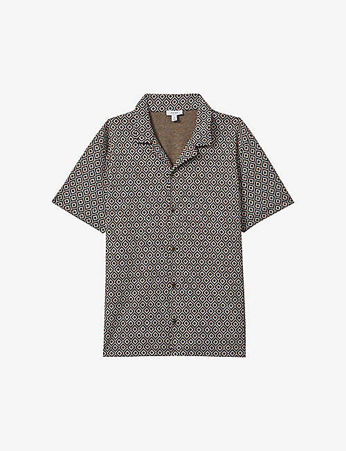 REISS: Grove jacquard-print regular-fit stretch-woven shirt