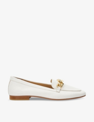 Dune Womens White-leather Goldsmith Curb-chain Leather Loafers